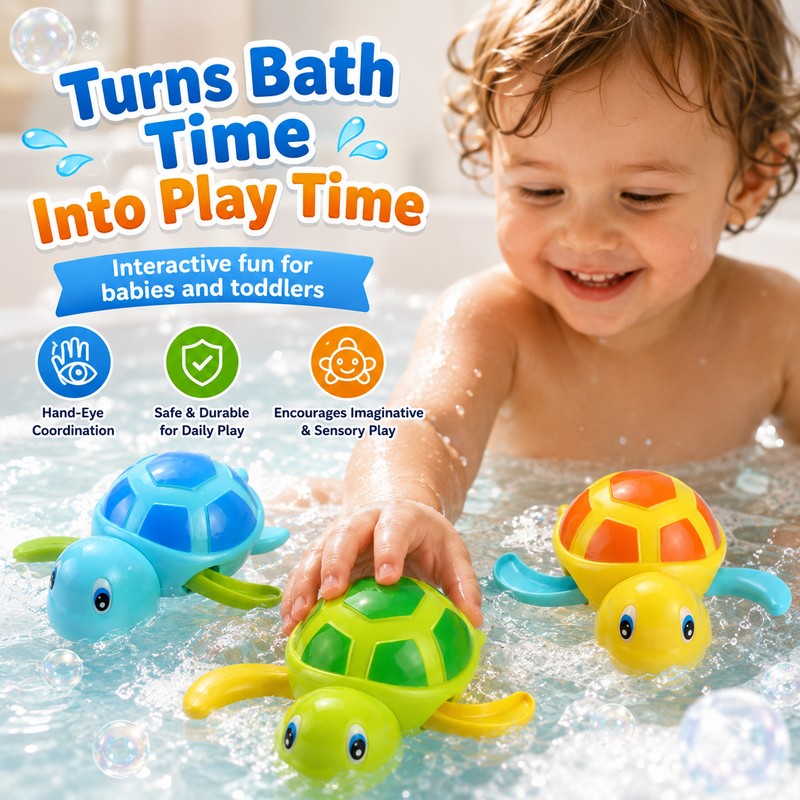 Wind-Up Turtle Bath Toy for Kids – Cute Clockwork Swimming