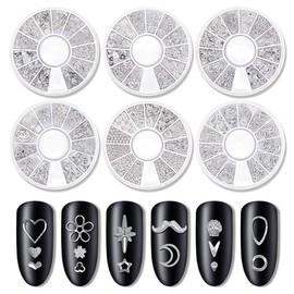 Kingsie Nail Studs Metal Parts Nail Parts Summer Gel Nail Art Resin Handmade 6 Case Set (Silver)