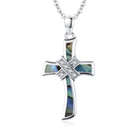 Abalone Muschel Kreuz Halskette für Frauen 925 Sterlingsilber Kreuz Amulett Religiöser Glaube Abalone Muschel Schmuck Geschenk für Mama Ehefrau Freundin
