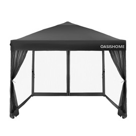 OASISHOME 10'x10' Pop-Up Gazebo Canopy Tent with Netting Sidewalls & Wheeled Bag,Weight Bag, Stakes, Ropes, Waterproof, UV Protection, Heavy-Duty Steel Frame for Backyard/Outdoor/Parties(Black)