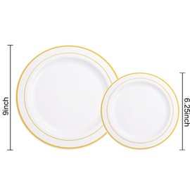 NOCCUR 200PCS Gold Plastic Plates Disposable - 100 Dinner / 100 Dessert Plates Heavy Duty - Ideal for Wedding&Party