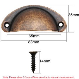 CTRICALVER Shell Handles, Pack of 12 82 mm Vintage Shell Handles, Drawer Handles, Furniture Handles, Semicircular Cabinet Handles, with 24 Pieces Screws (Red Copper Colour)