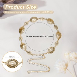 Ycfish Waist Chain, Gold Waist Chain, Hollow Out Daisy Chains Belt, Western Metal Concho Belt, Gold Tone Adjustable Waists Chains Belts for Women Dress Jeans Cowgirl Belly Chainse Accessory