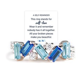 Blue Topaz Rings for Women Self Love Rings for Her Nobody Has It All Together Pink Cubic Zirconia Ring Irregular Pink Crystal Self Love Ring All Your Broken Pieces Make You Beautiful Inspirational Jewelry