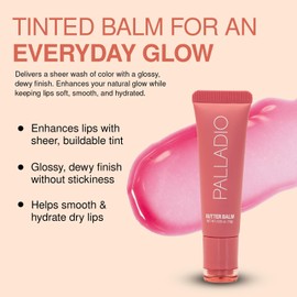 Palladio Butter Balm - Bálsamo Labial Hidratante con Tinte Transparente, Aloe, Péptidos, Manteca de Karité y Fórmula Vegana para Hidratación Instantánea, Strawberry Shortcake