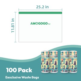 AMOGOGOPET 100 Pack Litter Box Liner Bags, Compatible with BCHARYA Self-Cleaning Cat Litter Box, Replacement Waste Bags, Drawstring Leak-Proof Automatic Cat Litter Trash Bags, 25.2" x 11.81"