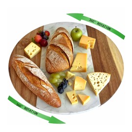 chicapica 13inch Wooden and Marble Lazy Susan for Table,Turnable Rotating Decorative Marble Stone Tray for Table