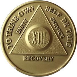 13 Year AA Medallion Traditional Bronze Raised Center Sobriety Chip