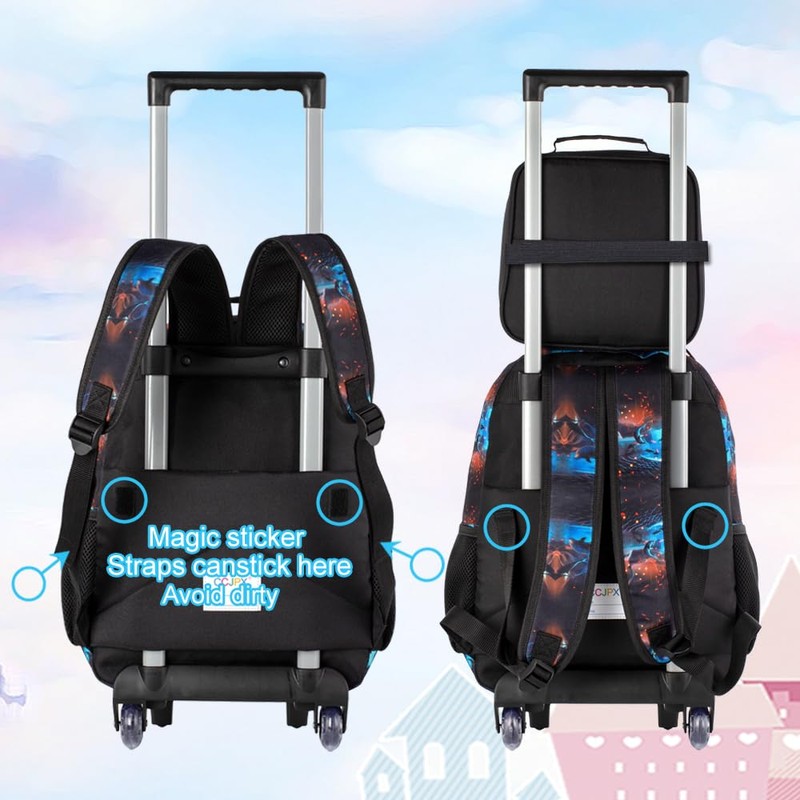 4PCS Rolling Backpack for Boys,Kids Dinosaur Backpacks with Roller Wheels,
