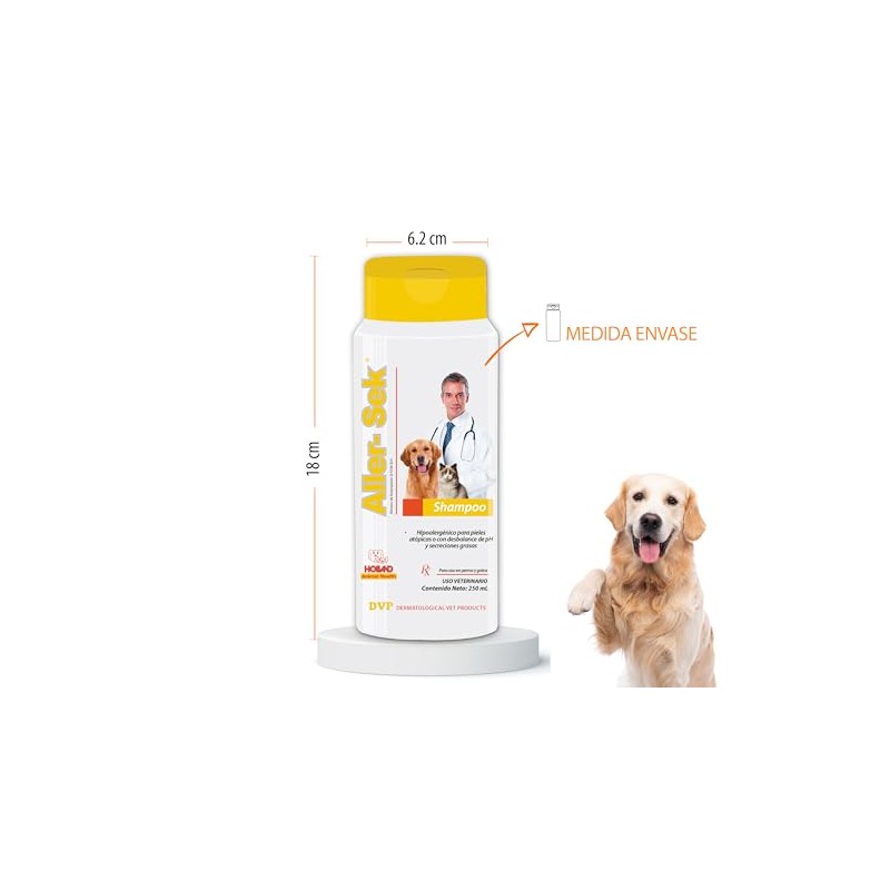 HOLLAND Aller-sek 250 ml, Shampoo Hipoalergénico para Perros y Gatos