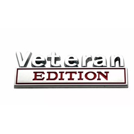 Pair Set Veteran Edition Emblem 3D Letters Badge Decal Replacement for Vehicle, Truck, SUV, Door Decoration (Silver Red)