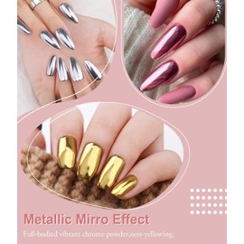 BISHENGYF 6Pcs Chrome Nail Powder Set - Metallic Mirror Effect Holographic Nail Powder Gold Silver White Nail Chrome Powder for Nails Art Decoration