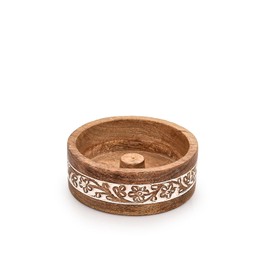 Indus Lifespace Mango Wood Incense Holder Round Incense Holder Ash Catcher for Home Decoration Home Office Club Aromatherapy (5 x 5 x 2 inch)