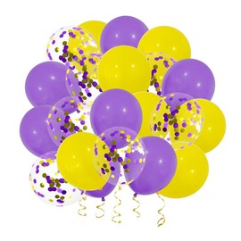 Purple Yellow Confetti Balloons, 40pcs 12 Inch Purple Yellow Party Balloons,Natural Latex Balloons for Men Women Girls Birthday, Wedding, Bridal Shower, Graduation, Casino Theme Party Decorations