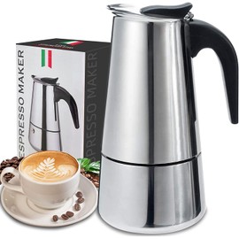 Coffee Pot, Stainless Steel Moka Pot Italian Coffee Maker 9 cup/15 OZ Stovetop Espresso Maker for Gas or Electric Ceramic Stovetop Camping Manual Cuban Coffee Percolator for Cappuccino or Latte