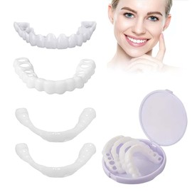 HABNI 2 Pairs (4 Pieces) Tooth Veneers, Comfortable Cosmetic Veneers, White, for Top and Bottom, for Men and Women, for Covering Bad Teeth, with Storage Box