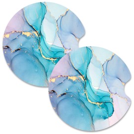 Nipichsha Car Cup Holder Coasters, Car Coasters for Cup Holders, 2 Pack Anti Slip Insert Coasters, Rubber Car Cup Mat with A Finger Notch, Cute Car Interior Accessories for Women, Colorful Ink Marble