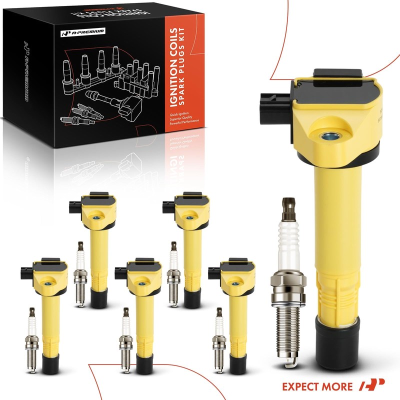 A-Premium Yellow Set of 12 Ignition Coil Pack and Iridium