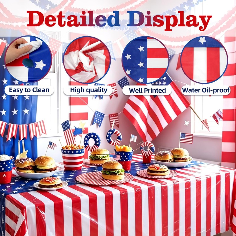 Actilize 4th of July Decorations, 3 Pack Patriotic Tablecloth -