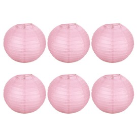 PATIKIL 7.9 inches (20 cm) Party Decorative Lanterns, Paper Lanterns, Pack of 6, Round Folding, Lamp Shape, Festival Supplies, Holiday Supplies, Pink