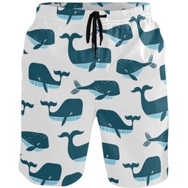 visesunny Blue Whale Men's Beach Short Swim Trunks Sports Running Bathing Suits with Mesh Lining