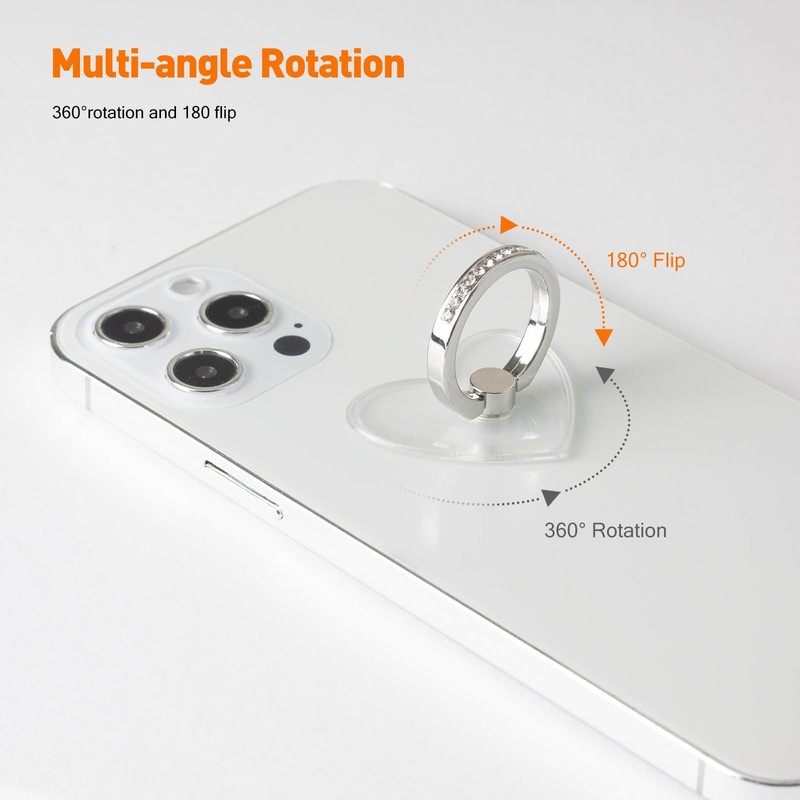 [2 Pack] Transparent Diamond Setting Cell Phone Ring Holder Stand,360