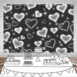 Mocsicka Early 2000s Photography Backdrop Black Heart Photo Backdrop Valentines Heart Stars Valentines Day Party Decoration Newborn Kids Portrait Photo Props