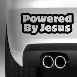 1 pcs Powered by Jesus Sticker Decal, 8 inches - Bumper Sticker Driving Tailgate Decal