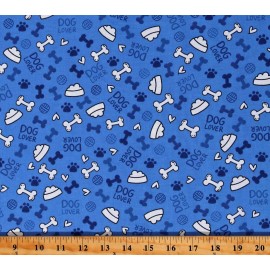 Mook Fabrics Cotton Dogs Bones Food Bowls Pawprints Pets Blue Fabric Print by Yard D760.39