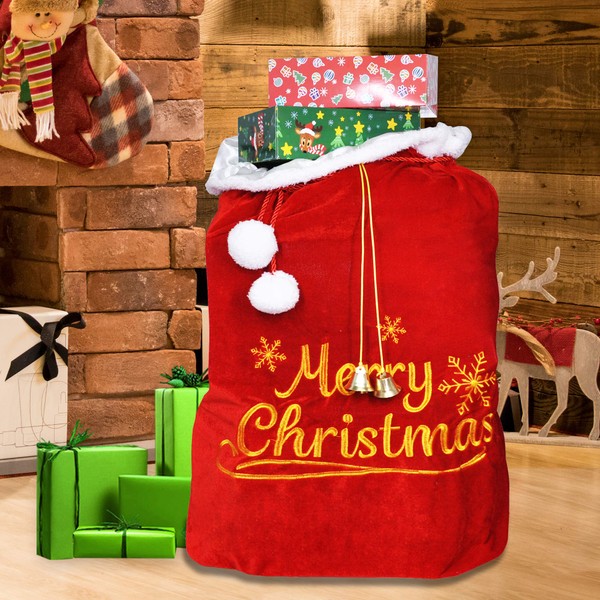 Christmas Santa Sack with Cord Drawstring (31" x 27") for Indoor Xmas Give Decoration, Holiday Gift Décor, Giant Presents Gifts Wrap.