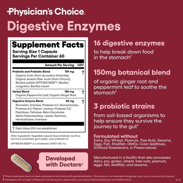 Physician's Choice Digestive Enzymes - Bloating & Mealtime Discomfort Support