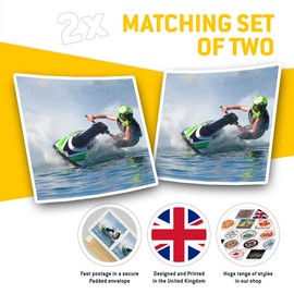 Square Stickers (Set of 2) 7.5cm - Jet Ski Racing Fun Decals for Laptops,Tablets,Luggage,Scrap Booking,Fridges, #15798