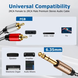1/4 to RCA Cable, TEKERA 6.35mm 1/4 Inch TRS Male to Dual RCA Male, 1/4" Inch TRS to RCA Y Splitter Cable, 1/4 to Dual RCA Audio Cable, PA3554 (2m)