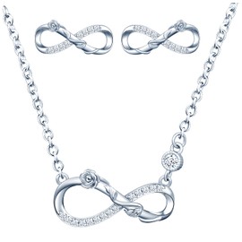 CPSLOVE Necklace and Earrings for womens and girls, 925 sterling silver necklace pendant and earrings, women's jewelry set, Infinity Symbol - Rose flower necklace earrings studs, Inlaid shiny zircon