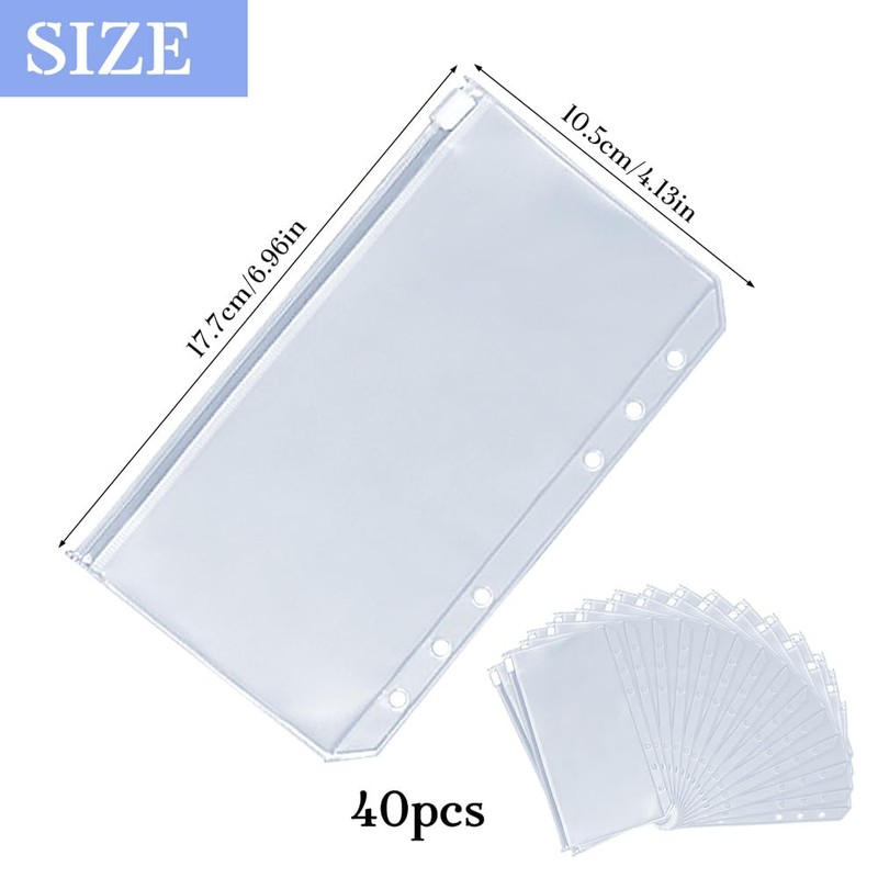 inodiref Pack of 40 A6 Binder Pockets Budget Planner Accessories