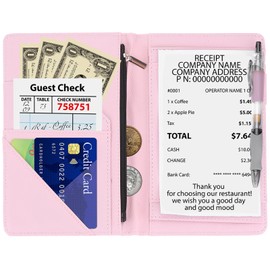 PATIKIL Server Book Organizer with Zipper Pocket, 2 Pcs 8" x 5" Restaurant Check Presenters Guest Check Card Holder for Server Waiter Waitress, Pink