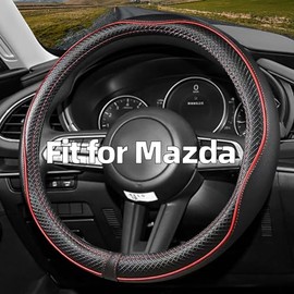 Funda para volante de coche, piel premium, diseño deportivo, rojo, compatible con Mazda 3, 5, 6, CX-50