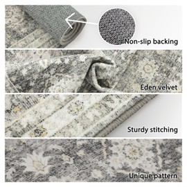 Carvapet Boho Runner Rugs for Hallway - 2x7 Washable Vintage Floral with Rubber Backing Non-Slip, Throw Carpet Runners for Hallways,Bedroom,or Laundry Room(2x7,Grey)