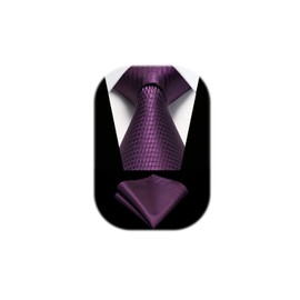 HISDERN Men's Purple Ties Wedding Tie Handkerchief Formal Business Necktie & Pocket Square Set