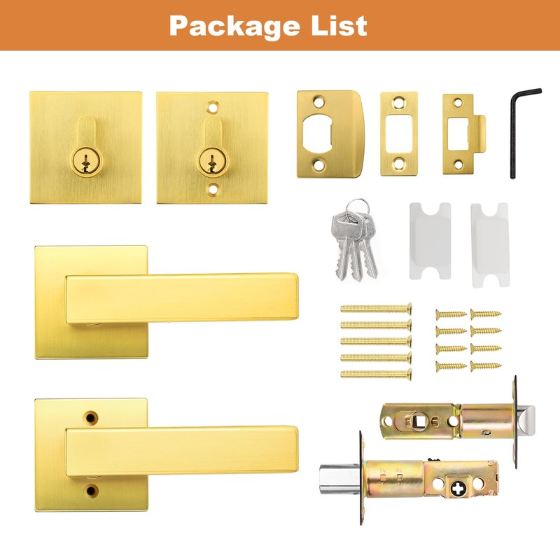 Probrico Satin Gold Exterior Door Locksets Square, Heavy Duty Front