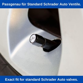 Valve Caps Made of Hard Plastic, Pack of 8, in Black, with Labelling for Germany, for Car or Schrader Valves, Tyre Markers Car, Wheel Marker Valve Caps with Seal, Tyre Change Valve Caps