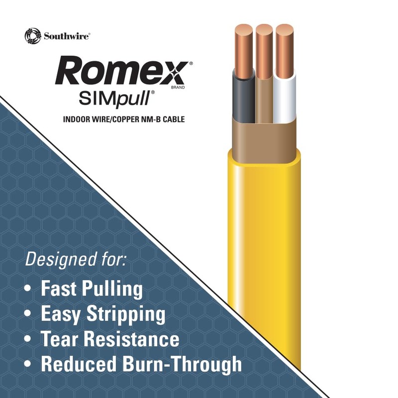 Southwire Romex Brand Simpull Solid Indoor 12/2 W/G NMB Cable