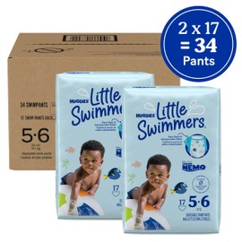 Huggies Little Swimmers Disposable Swim Diapers, Size 5-6 (32+ lbs), 34 Ct (2 packs of 17), Packaging May Vary