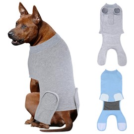 QUEARN 2 Packs Breathable Cotton Dog Recovery Suit for After Neuter Spay Abdominal Wounds Protector, Professional Anti-Licking Onesies for Male Female Pets Surgery Bandages, 2XL Red & Blue Pure