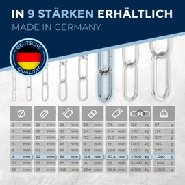 NietFullThings Stainless Steel Chain V4A Long Links in Many Lengths and Thicknesses on Piece, Anchor Chain DIN 5685 DIN 763 Sold by the Metre, Rust-Free Niro Stainless Steel Link Chain Barrier Chain Buoy Chain, multicolour