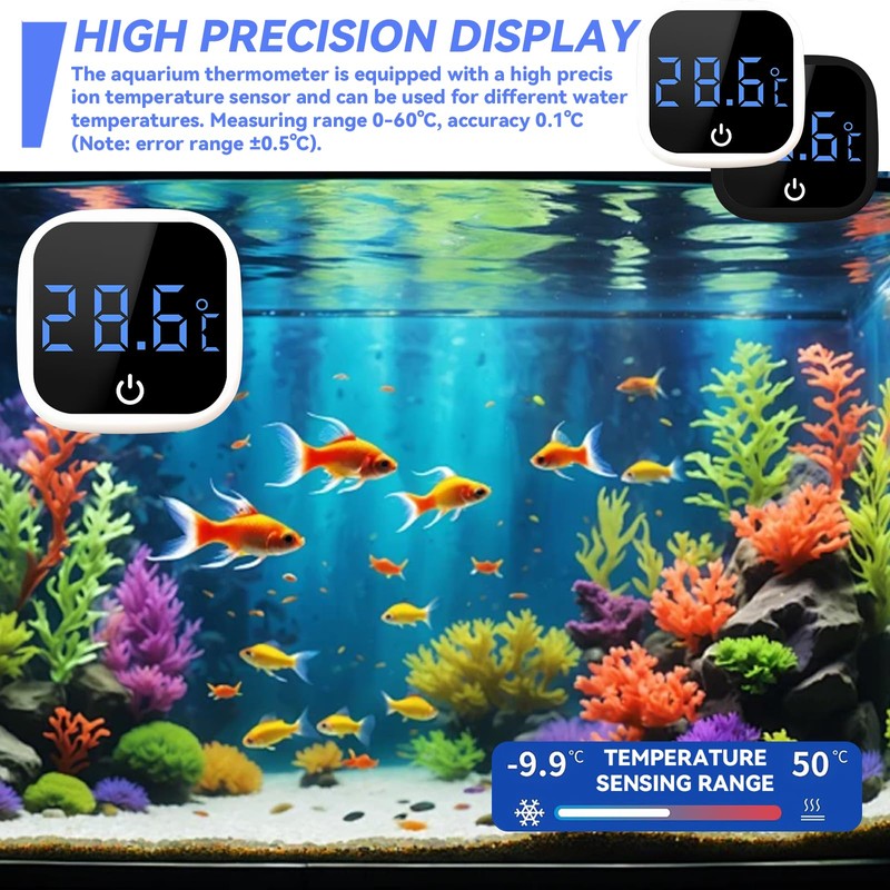 Bordeag Pack of 2 Aquarium Thermometers, Mini Digital Aquarium Thermometer,