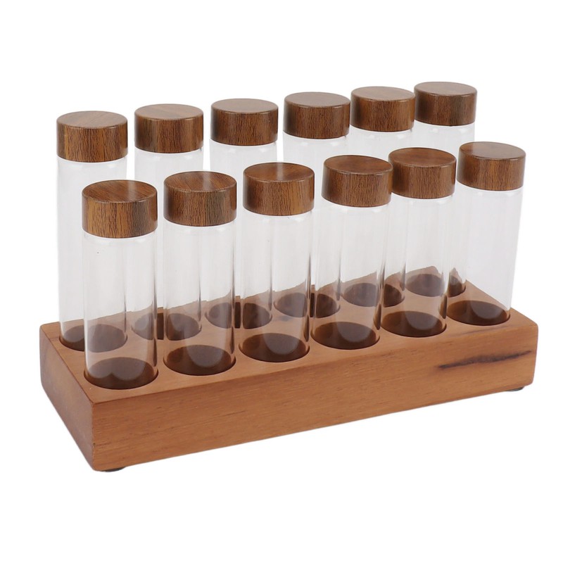Coffee Bean Storage Tubes with Walnut Wood Stand Lid Glass