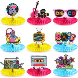 Nezyo 9 Pieces 1980s Honeycomb Centerpieces Table Topper Hip Hop Party Decorations Supplies 80's Retro Table Decor Party Favors Photo Booth Props for 80s Themed Nostalgic Party Hip Hop Party