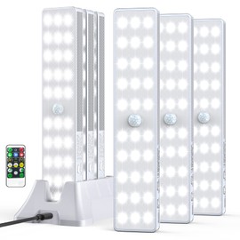 LED Closet Light with Charging Station, 6 Pcs 30LEDs Dimmer Rechargeable Motion Sensor Under Cabinet Lighting with Remote Control, Wireless Stick-Anywhere Night Light for Wardrobe,Kitchen