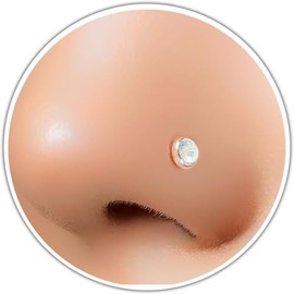 White Opal Silver Nose Stud - Tiny 925 Sterling Silver Nose Stud With a Shiny White Opal - Silver Nose Studs For Women - Comes In a Jewelry Gift Package